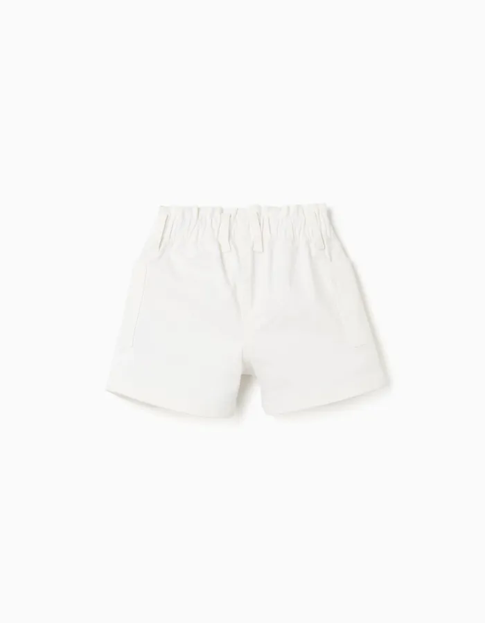 Twill shorts with cargo pockets for baby girls, white