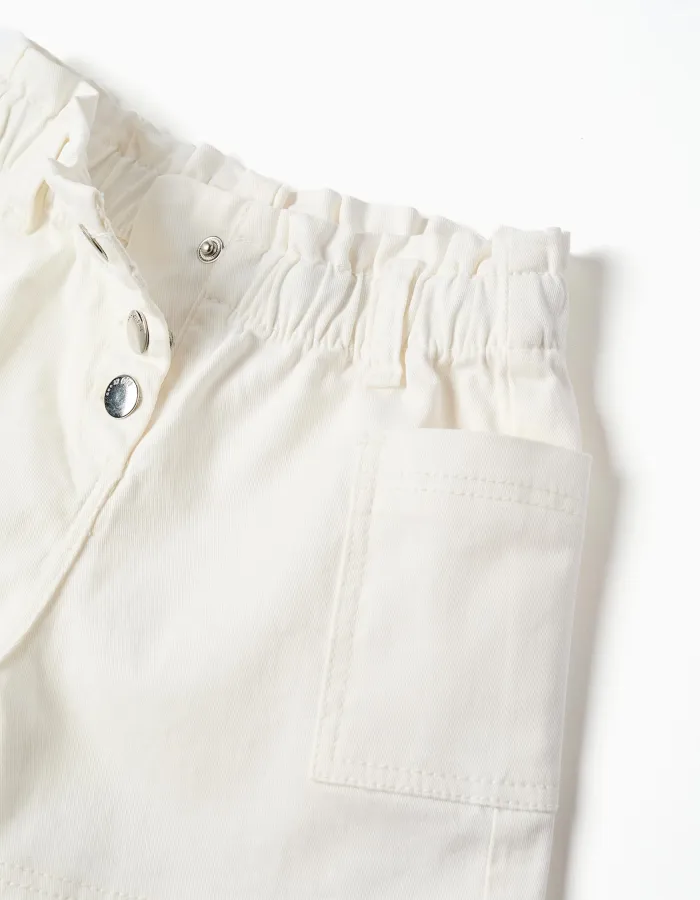 Twill shorts with cargo pockets for baby girls, white