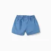 Denim paperbag shorts with decorative knot for baby girls, blue