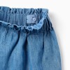 Denim paperbag shorts with decorative knot for baby girls, blue