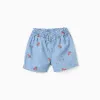 Denim shorts with Minnie and elasticated waist for baby girls, light blue