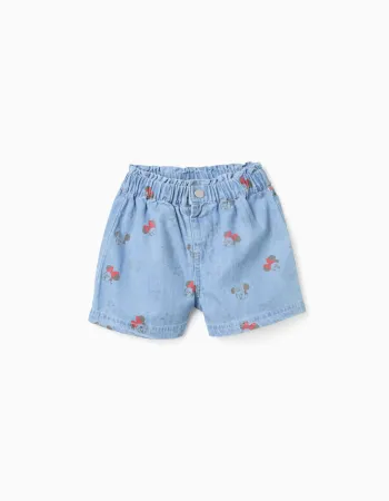 Denim shorts with Minnie and elasticated waist for baby girls, light blue