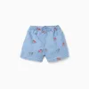 Denim shorts with Minnie and elasticated waist for baby girls, light blue