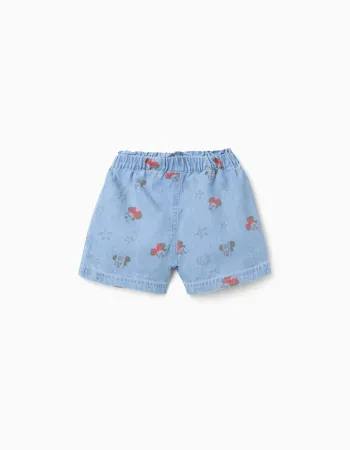 Denim shorts with Minnie and elasticated waist for baby girls, light blue