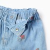Denim shorts with Minnie and elasticated waist for baby girls, light blue