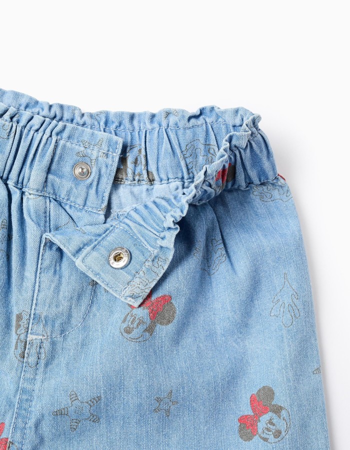 Denim shorts with Minnie and elasticated waist for baby girls, light blue