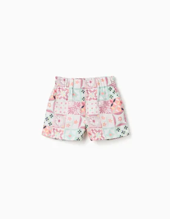 Cotton shorts with a tile pattern for baby girls, multicolour