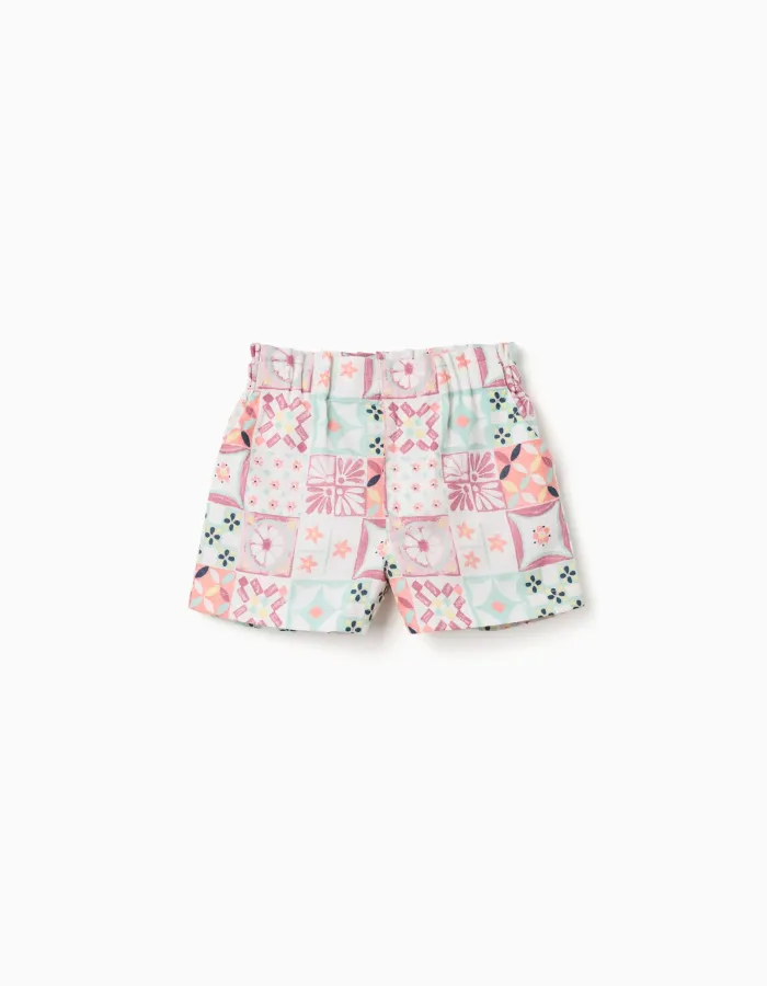 Cotton shorts with a tile pattern for baby girls, multicolour