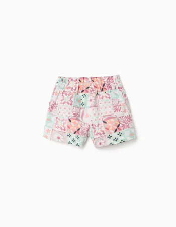 Cotton shorts with a tile pattern for baby girls, multicolour