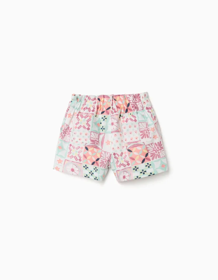 Cotton shorts with a tile pattern for baby girls, multicolour