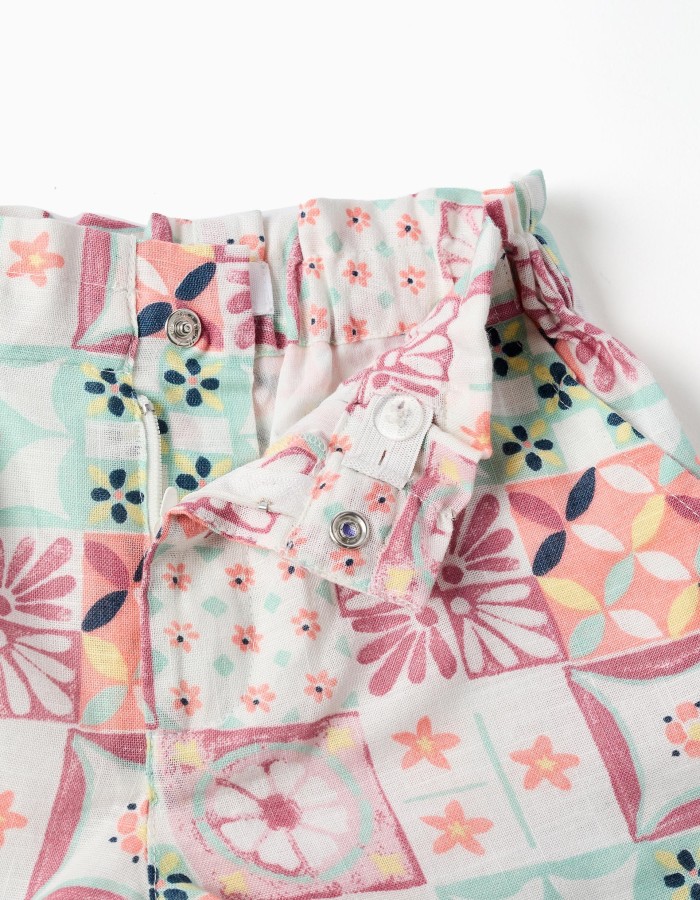 Cotton shorts with a tile pattern for baby girls, multicolour