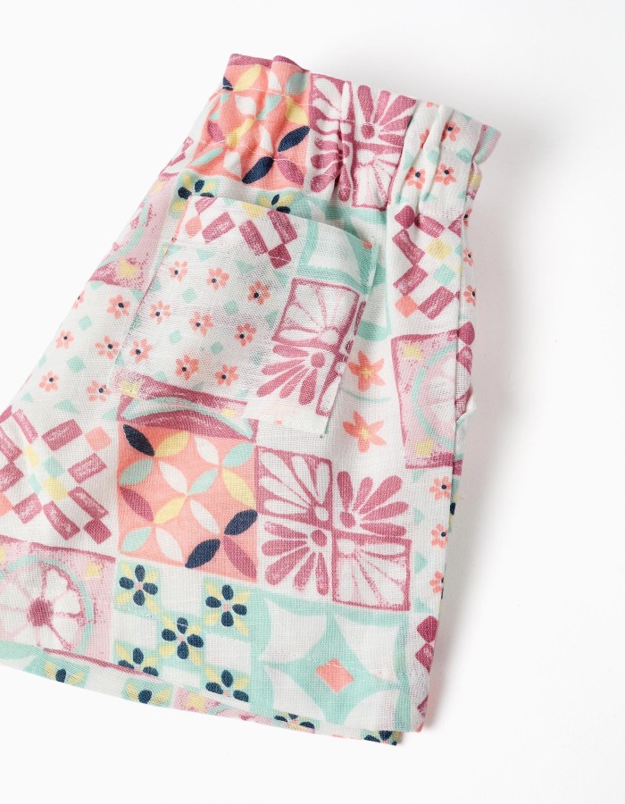 Cotton shorts with a tile pattern for baby girls, multicolour