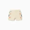 Cotton knit shorts with crochet flowers for baby girls, light beige