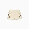 Cotton knit shorts with crochet flowers for baby girls, light beige