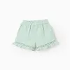Shorts in cotton and linen with ruffled hem for baby girls, light green