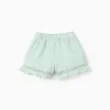 Shorts in cotton and linen with ruffled hem for baby girls, light green