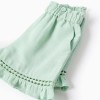 Shorts in cotton and linen with ruffled hem for baby girls, light green