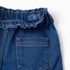 Denim shorts with paperbag waistband for baby girls, dark blue