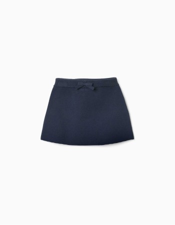 Knitted skirt with decorative bow for baby girls, navy blue