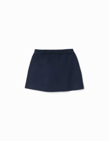 Knitted skirt with decorative bow for baby girls, navy blue