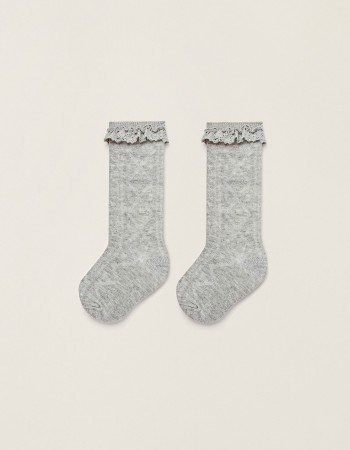 Socks with Lace for Baby Girls, Grey