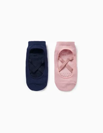 2-Pack Ballet Slipper Socks – Pink & Navy Blue