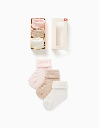 Pack of 3 Ribbed Socks for Newborn and Baby Girls, Multicolour