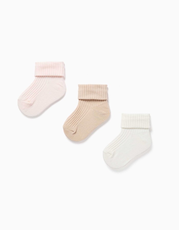 Pack of 3 Ribbed Socks for Newborn and Baby Girls, Multicolour