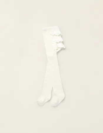 Tights with Ruffles for Newborn Girls and Babies, White