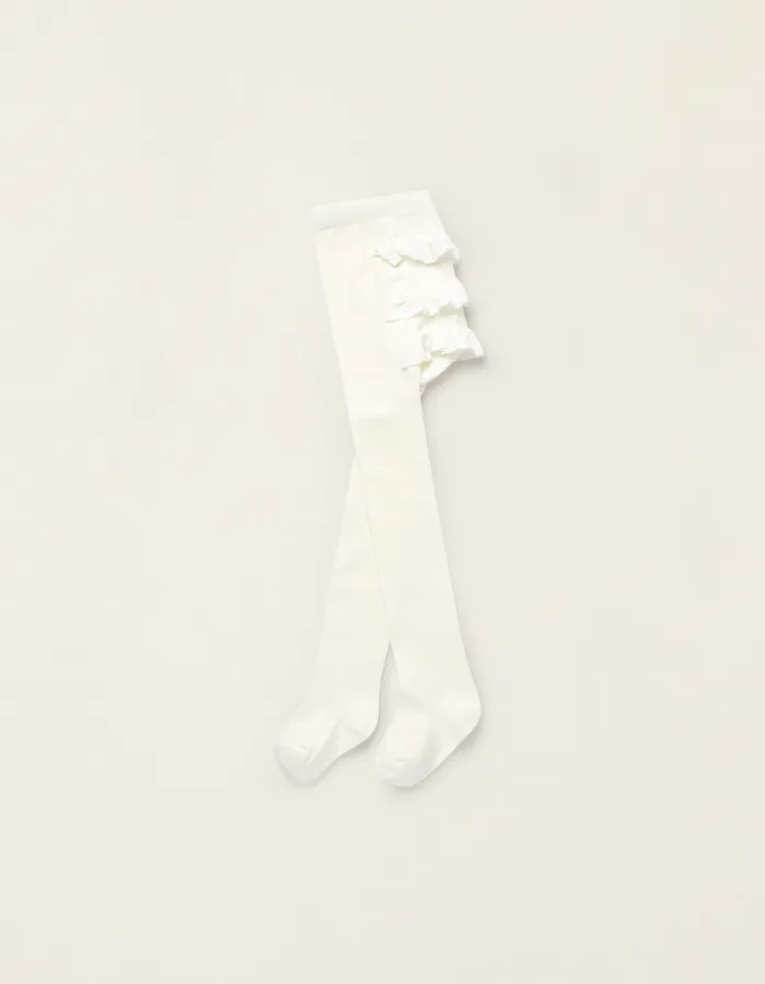 Tights with Ruffles for Newborn Girls and Babies, White