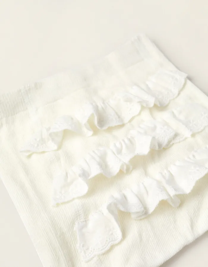 Tights with Ruffles for Newborn Girls and Babies, White