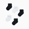 Pack of 5 Pairs of Socks with Crochet for Baby Girls, White/Blue