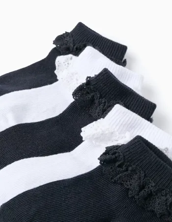 Pack of 5 Pairs of Socks with Crochet for Baby Girls, White/Blue