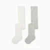 Pack of 2 Plain/Ribbed Tights for Baby Girls, White/Grey