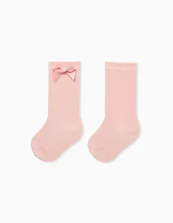 High Socks with Bow for Baby Girls, Pink