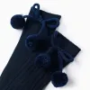 High Socks with Pompons for Baby Girls, Dark Blue