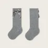High Socks with Satin Bow for Baby Girls, Grey