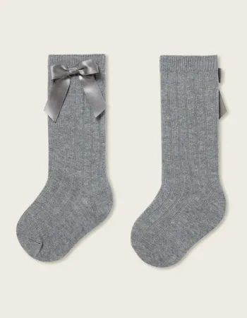 High Socks with Satin Bow for Baby Girls, Grey