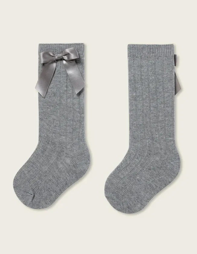 High Socks with Satin Bow for Baby Girls, Grey