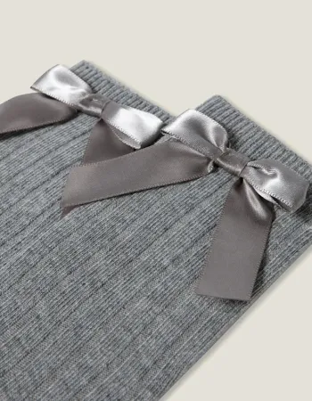 High Socks with Satin Bow for Baby Girls, Grey