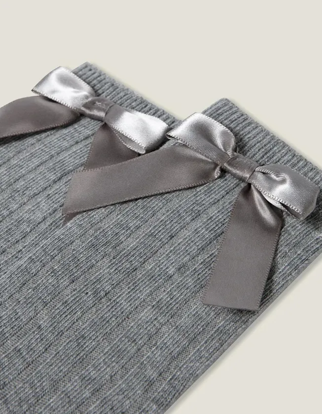 High Socks with Satin Bow for Baby Girls, Grey