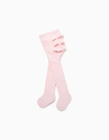 Tights with Ruffles and English Embroidery for Baby Girls, Light Pink