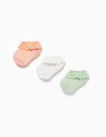 3 pairs of ankle socks for newborn and baby girls, multicolour