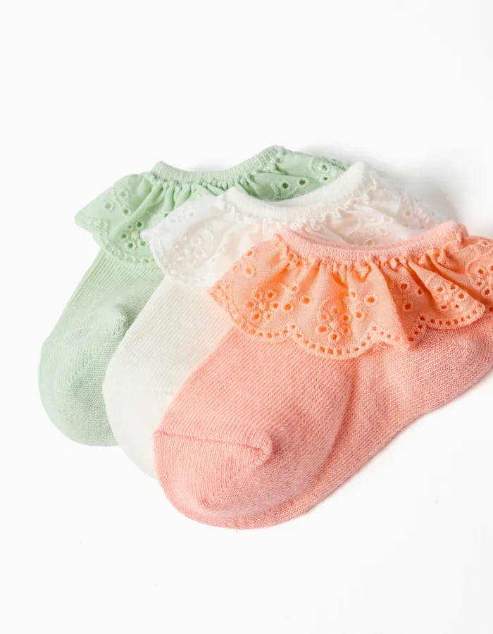 3 pairs of ankle socks for newborn and baby girls, multicolour