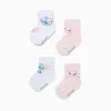 4 socks with Stitch and Angel for newborn and baby girls, white/pink