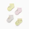 Pack of 4 pairs of ankle socks Looney Tunes for baby girls, yellow/pink