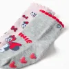 2 non-slip socks with Minnie print for newborn and baby girls, grey/pink