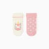 2 non-slip socks with unicorn for newborn and baby girls, white/pink