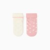 2 non-slip socks with unicorn for newborn and baby girls, white/pink