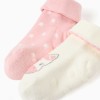 2 non-slip socks with unicorn for newborn and baby girls, white/pink